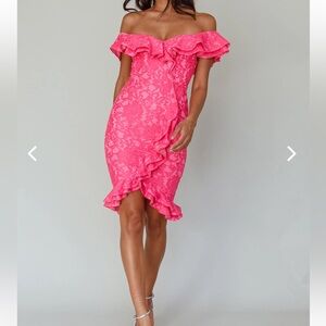 Pink Ruffle Lace OTS Midi dress